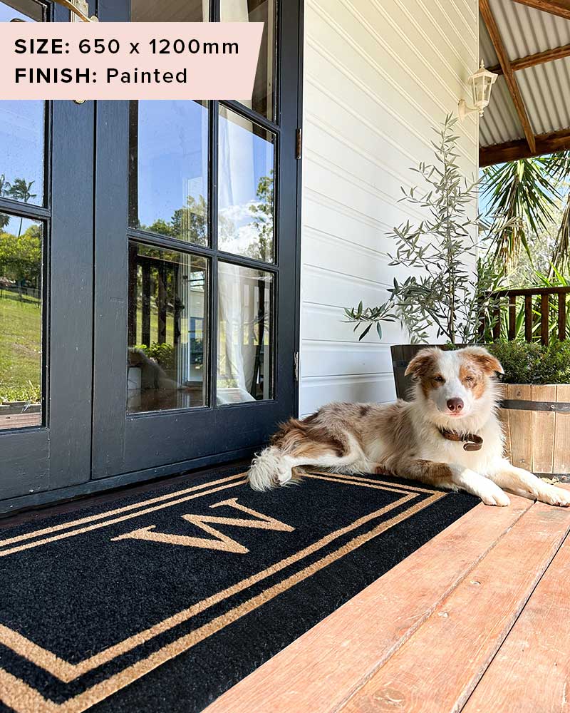 Black Double Border Initial Custom Doormat