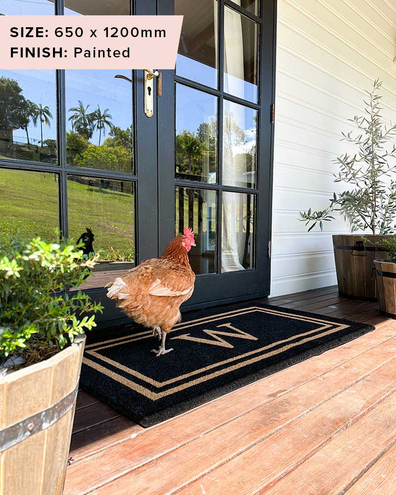 Black Double Border Initial Custom Doormat