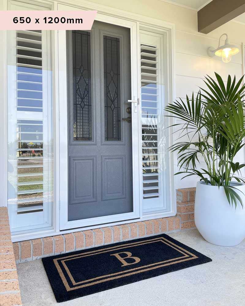 Black Double Border Initial Custom Doormat