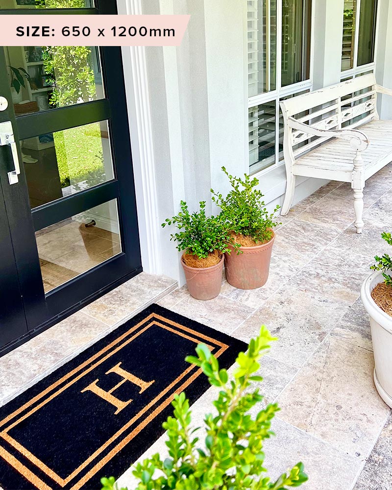 Black Double Border Initial Custom Doormat